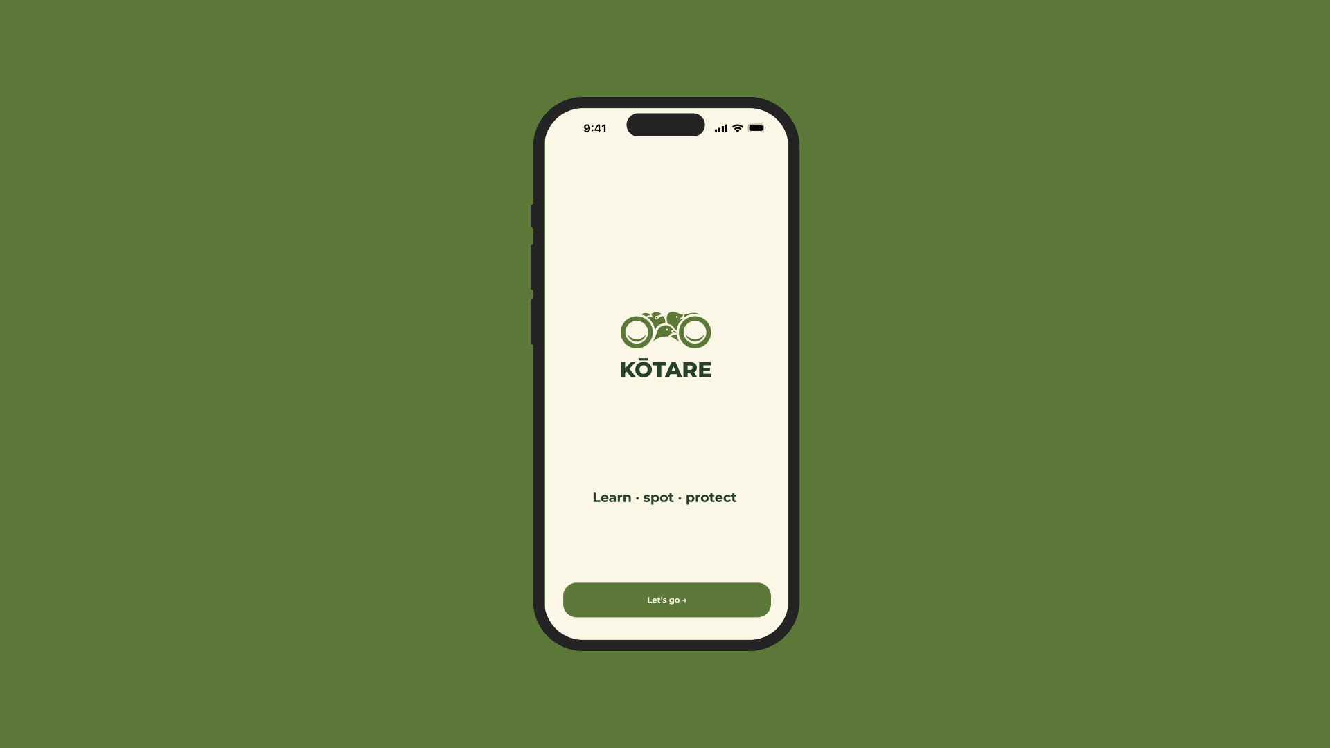 Kōtare app splash screen shown in a phone mock-up