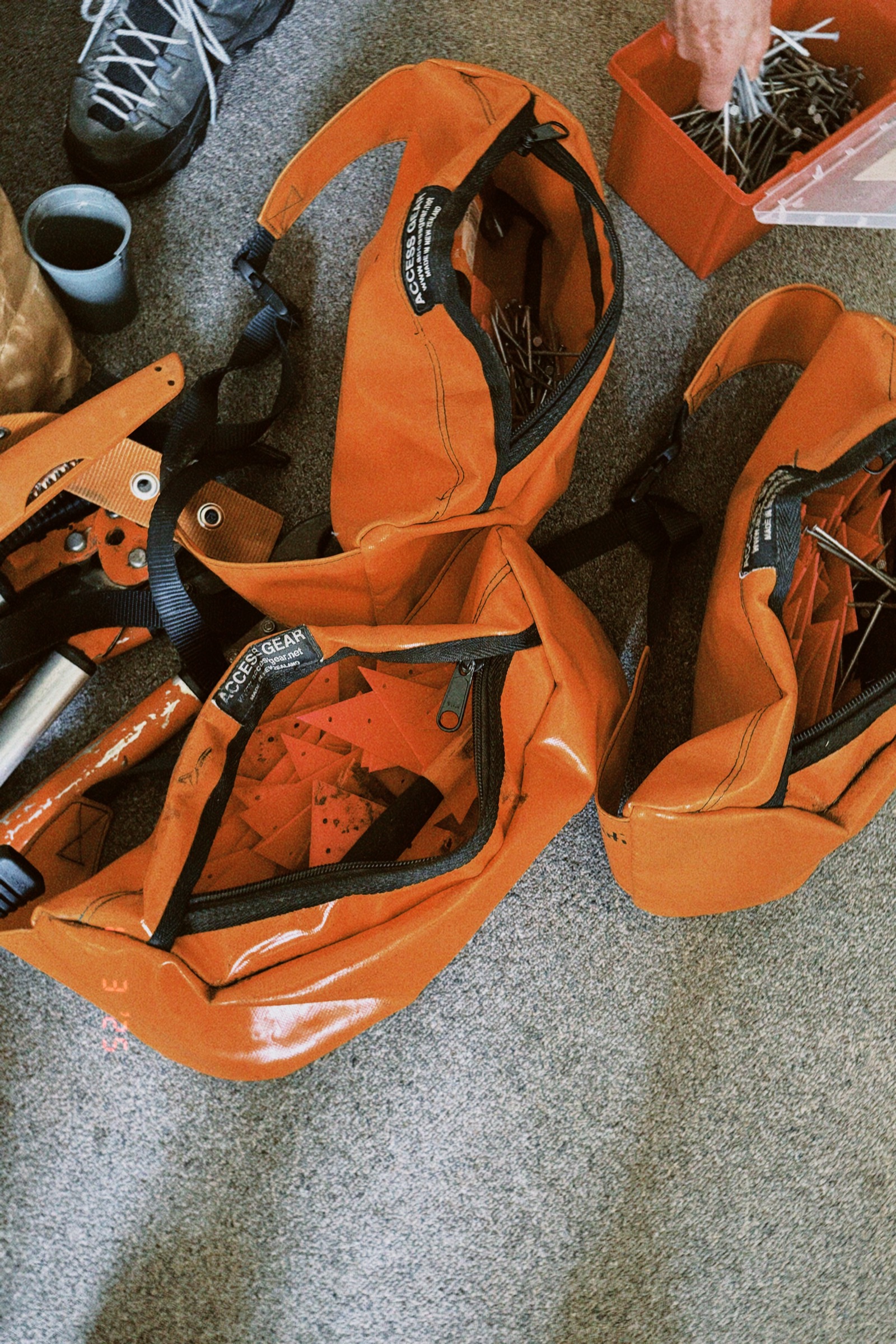Orange equipment packs prepared for the workshop