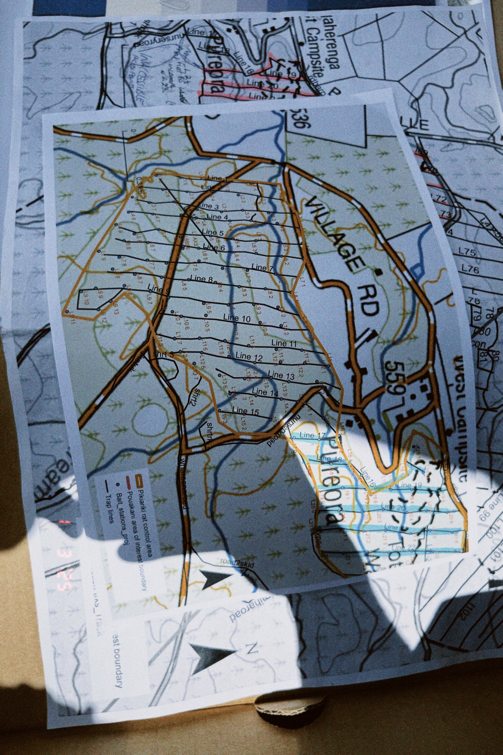 A paper map of the trapping lines